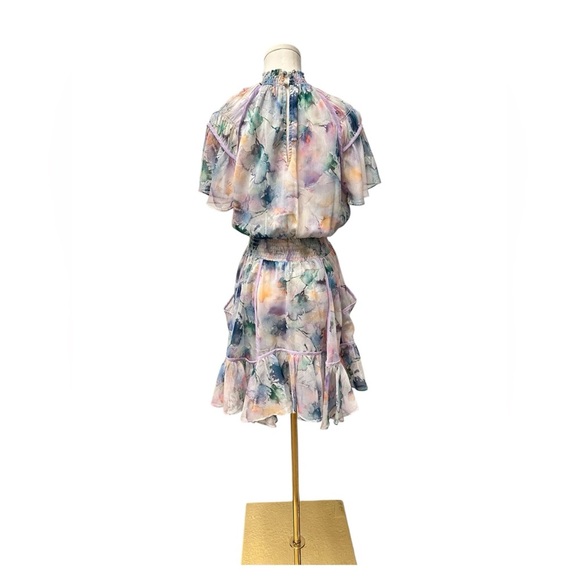 MISA LOS ANGELES Ella Mini Dress Chiffon Watercolor Print Pockets Size Small NWT - Picture 5 of 12